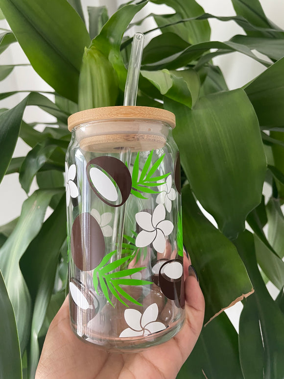 Coconut & Flowers Glass Cup