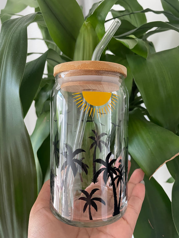 Palm Trees & Sunshine Glass Cup